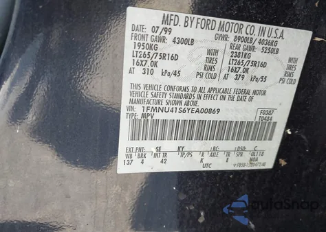 2000 Ford Excursion Xlt z USA, uszkodzony, nr VIN 1FMNU41S6YEA00869